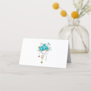 Turquoise-Rozen met Keys Afsprakenkaart