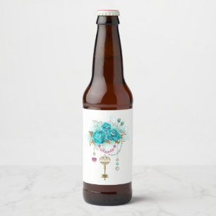 Turquoise-Rozen met Keys Bier Etiket