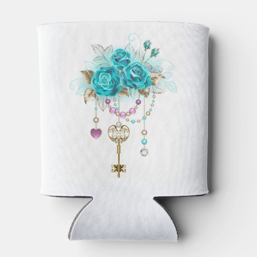 Turquoise-Rozen met Keys Blikjeskoeler (Achterkant)