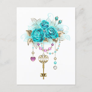 Turquoise-Rozen met Keys Briefkaart