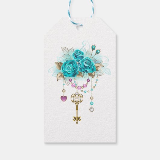 Turquoise-Rozen met Keys Cadeaulabel (Achterkant)