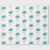 Turquoise-Rozen met Keys Cadeaupapier (Vlak)