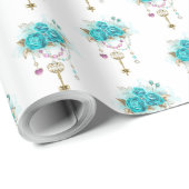Turquoise-Rozen met Keys Cadeaupapier (Rol Hoek)