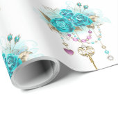 Turquoise-Rozen met Keys Cadeaupapier (Rol Hoek)