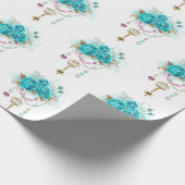 Turquoise-Rozen met Keys Cadeaupapier (Hoek)