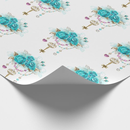 Turquoise-Rozen met Keys Cadeaupapier (Hoek)