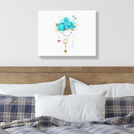 Turquoise-Rozen met Keys Canvas Afdruk (Insitu (Slaapkamer))