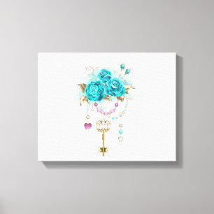 Turquoise-Rozen met Keys Canvas Afdruk