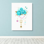 Turquoise-Rozen met Keys Canvas Afdruk (Insitu (Houten vloer))