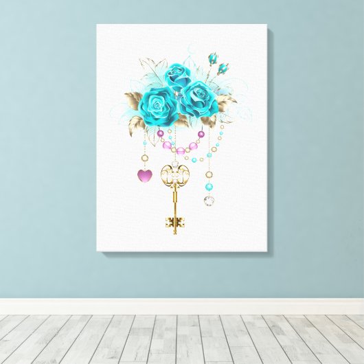 Turquoise-Rozen met Keys Canvas Afdruk (Insitu (Houten vloer))