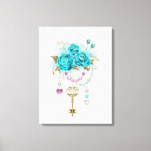Turquoise-Rozen met Keys Canvas Afdruk
