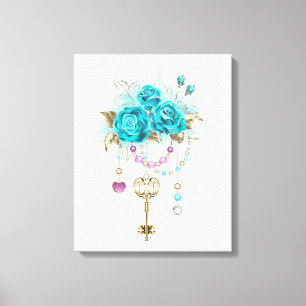 Turquoise-Rozen met Keys Canvas Afdruk