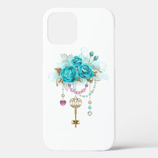 Turquoise-Rozen met Keys Case-Mate iPhone Case (Achterkant)