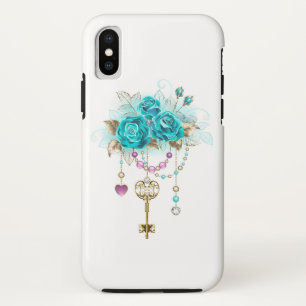 Turquoise-Rozen met Keys iPhone XS Hoesje