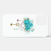 Turquoise-Rozen met Keys Case-Mate iPhone Case (Achterkant (horizontaal))