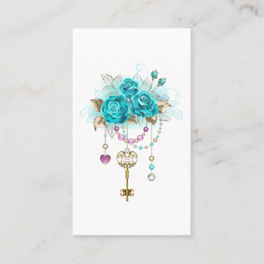 Turquoise-Rozen met Keys Contactkaartje (Voorkant)