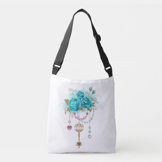 Turquoise-Rozen met Keys Crossbody Tas (Voorkant)