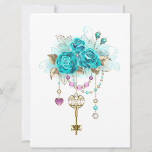 Turquoise-Rozen met Keys Feestdagenkaart
