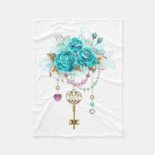 Turquoise-Rozen met Keys Fleece Deken