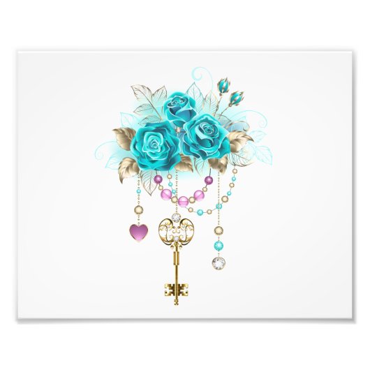 Turquoise-Rozen met Keys Foto Afdruk (Voorkant)