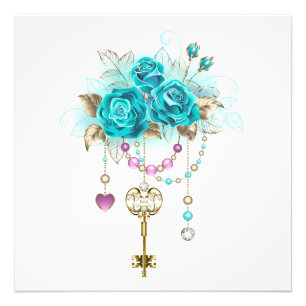 Turquoise-Rozen met Keys Foto Afdruk