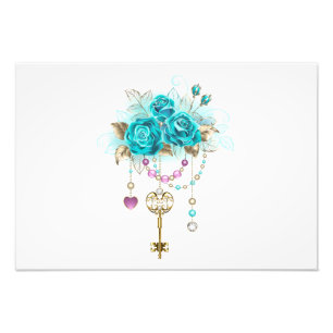 Turquoise-Rozen met Keys Foto Afdruk