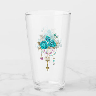 Turquoise-Rozen met Keys Glas