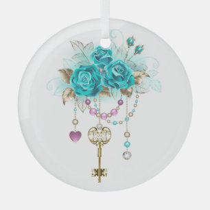 Turquoise-Rozen met Keys Glas Ornament