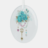 Turquoise-Rozen met Keys Glas Ornament (Voorkant links)