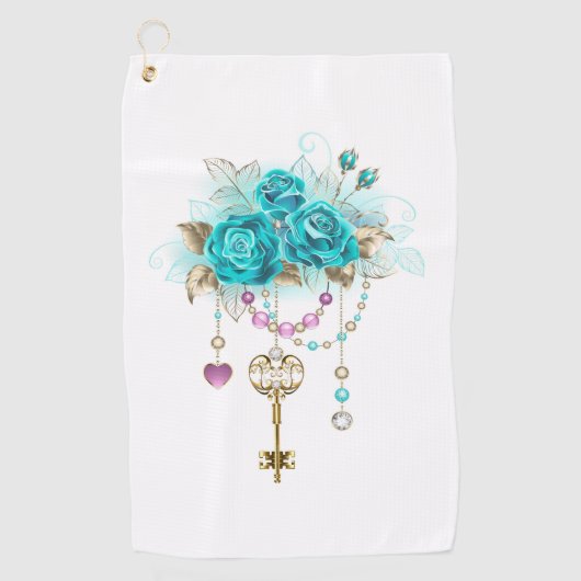Turquoise-Rozen met Keys Golfhanddoek (Voorkant)