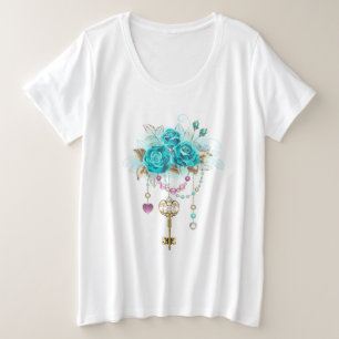 Turquoise-Rozen met Keys Grote Maat T-shirt