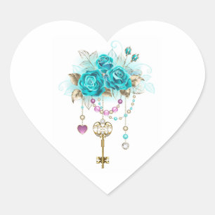 Turquoise-Rozen met Keys Hart Sticker