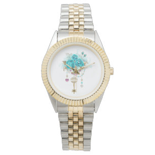 Turquoise-Rozen met Keys Horloge