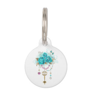Turquoise-Rozen met Keys Huisdierpenning