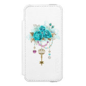 Turquoise-Rozen met Keys Incipio iPhone Portemonnee Hoesje (Voorkant Agenda)