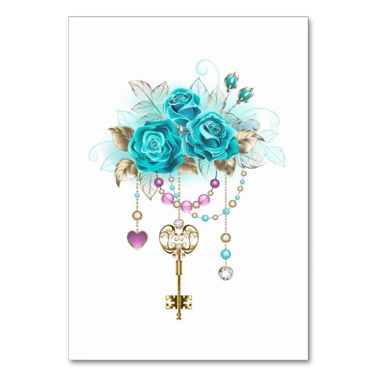 Turquoise-Rozen met Keys Kaart (Voorkant)
