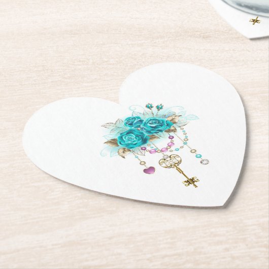 Turquoise-Rozen met Keys Kartonnen Onderzetters (Gekanteld)