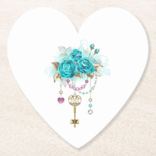 Turquoise-Rozen met Keys Kartonnen Onderzetters