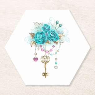 Turquoise-Rozen met Keys Kartonnen Onderzetters