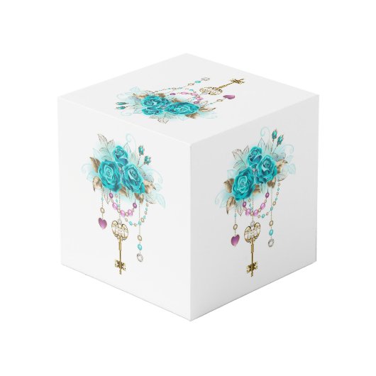 Turquoise-Rozen met Keys Kubus (Achter hoekig)
