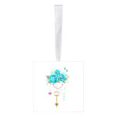 Turquoise-Rozen met Keys Kubus Ornament (Rechts)