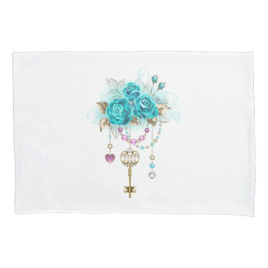 Turquoise-Rozen met Keys Kussensloop (Voorkant-Links)