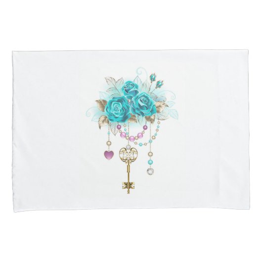 Turquoise-Rozen met Keys Kussensloop (Voorkant-Rechts)