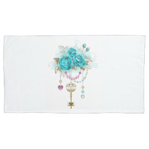 Turquoise-Rozen met Keys Kussensloop