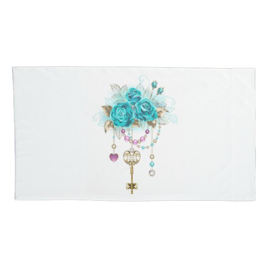 Turquoise-Rozen met Keys Kussensloop (Achterkant-Rechts)