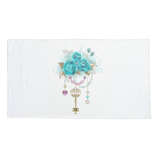 Turquoise-Rozen met Keys Kussensloop (Achterkant)