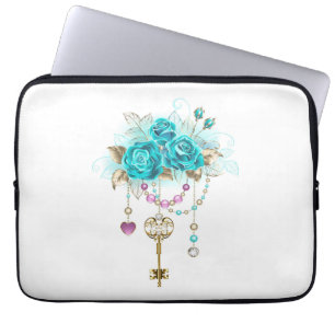Turquoise-Rozen met Keys Laptop Sleeve