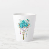 Turquoise-Rozen met Keys Latte Mok (Voorkant)