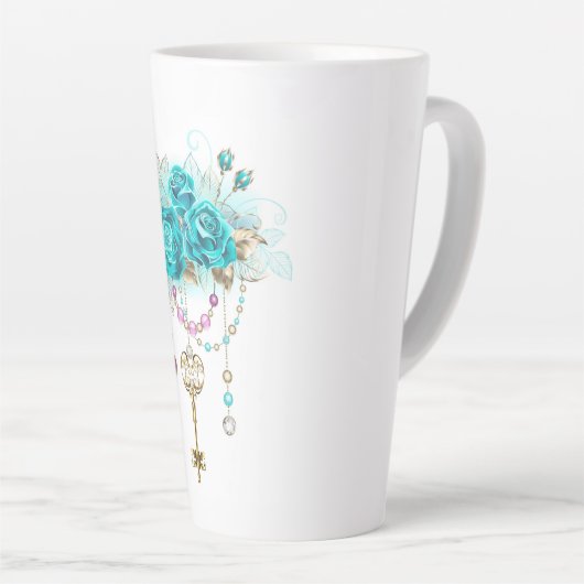 Turquoise-Rozen met Keys Latte Mok (Rechterhoek)