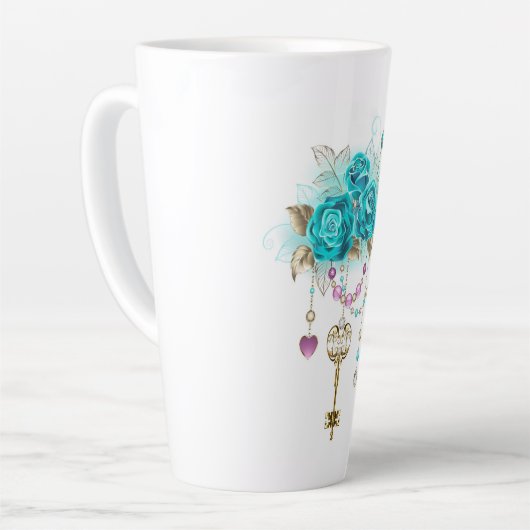 Turquoise-Rozen met Keys Latte Mok (Linkerhoek)